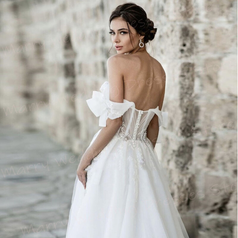 Boho elegant schön eine Linie Frauen Brautkleider moderne Applikationen Spitze Brautkleider charmant von der Schulter Robe de Mariée