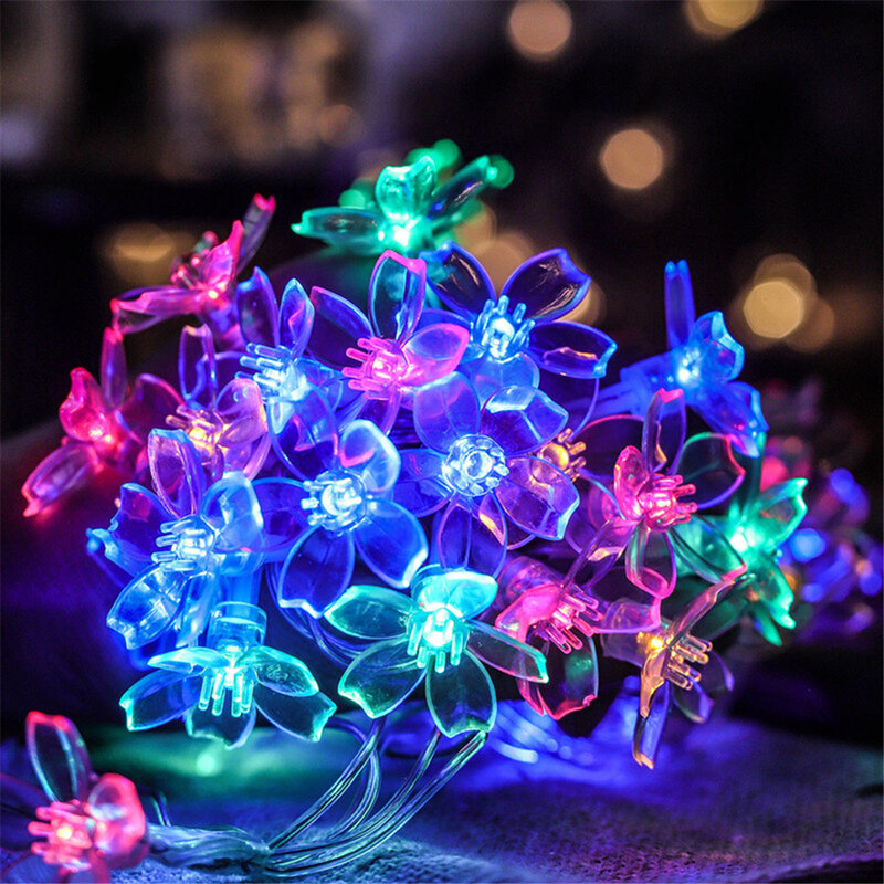 Cherry Blossom Flower Garland Lamp Battery/USB Operated LED String Fairy Lights Crystal Flowers Indoor Wedding Christmas Decors