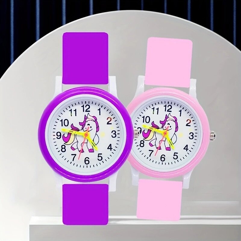 Jam tangan kuarsa anak tali silikon kualitas tinggi jam tangan anak mainan Unicorn kartun jam tangan hadiah siswa sekolah dasar jam