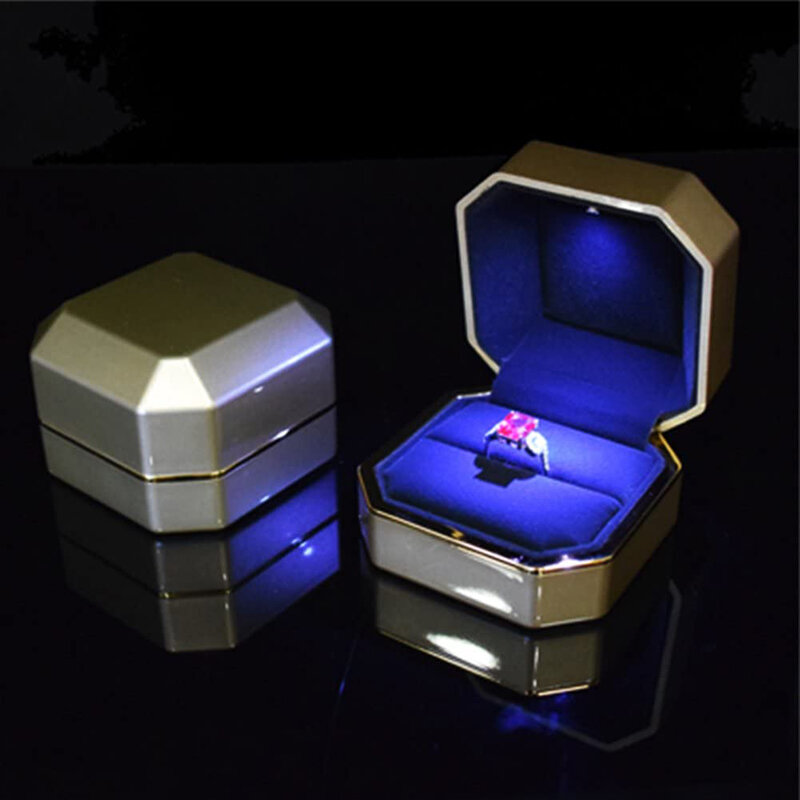 Luxus Schmuck Paar Ring Box Mit LED Licht Für Engagement Hochzeit Ring Box Festival Geburtstag Jewerly Ring Display Geschenk Boxen