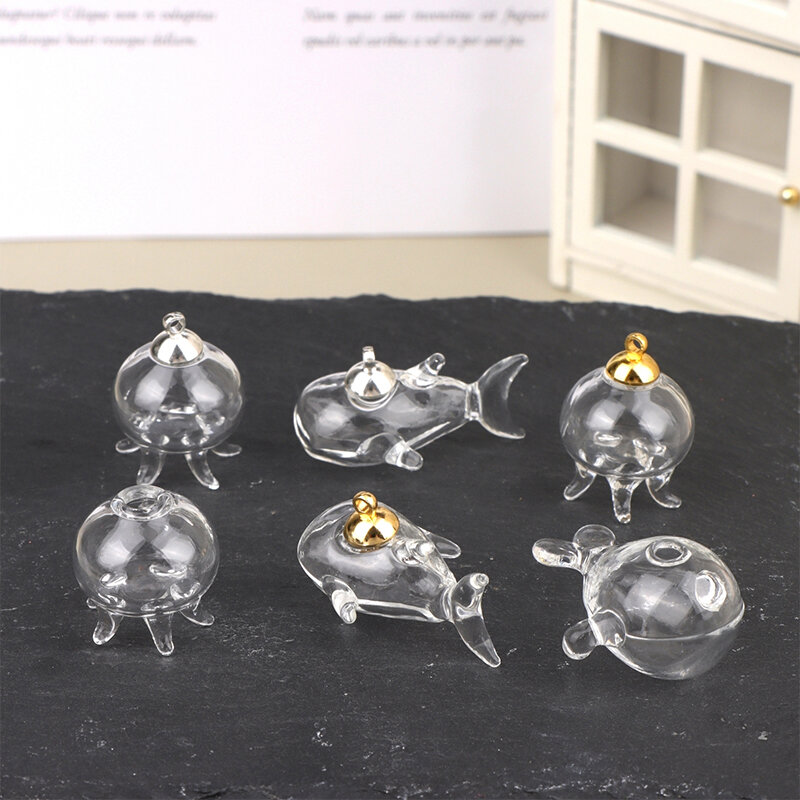 1:12 miniatur rumah boneka ubur-ubur hiu botol kehidupan laut dengan penutup stoples kaca Model rumah Dekorasi mainan rumah boneka aksesoris