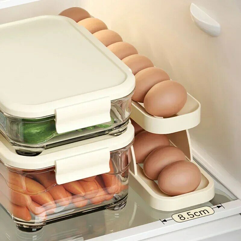 Portauova a scorrimento automatico portauova scatola portaoggetti cestino per uova contenitore Organizer Rolldown frigorifero distributore di uova per cucina