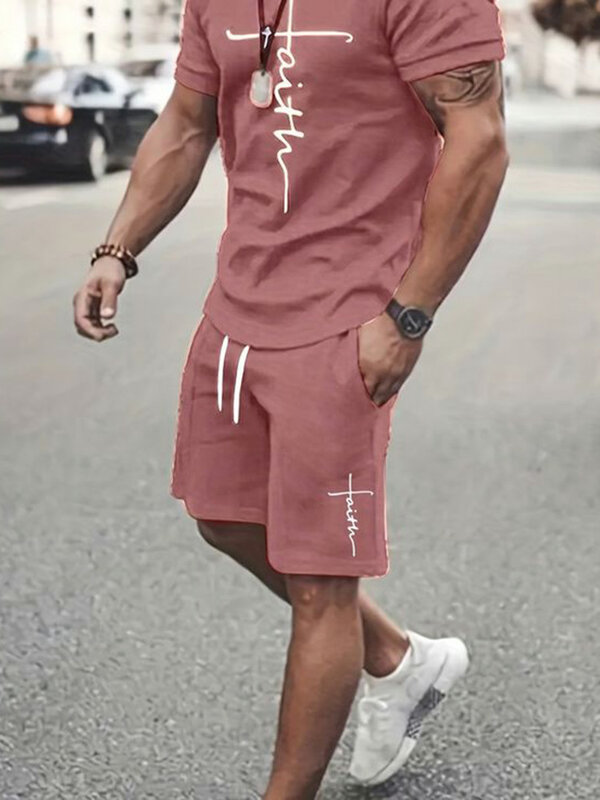 Letni zestaw męska męska męska z krótkim rękawem T-shirt i szorty zestaw Street City Fashion t-shirt codzienne spodenki plażowe na świeżym powietrzu