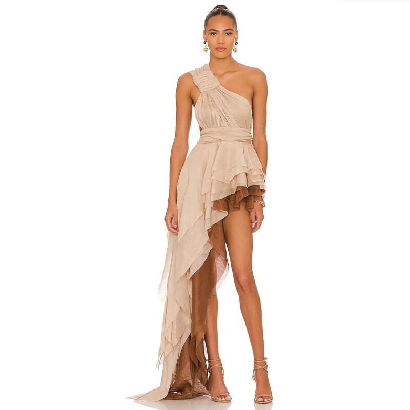 Модное асимметричное шифоновое платье макси с одним открытым плечом, пикантные платья для женщин, шикарные Многослойные женские платья для выпускного вечера