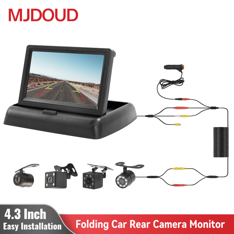MJDOUD رصد السيارة مع كاميرا الرؤية الخلفية 4.3 "TFT LCD HD شاشة LED كاميرا احتياطية لوقوف السيارات سهلة التركيب