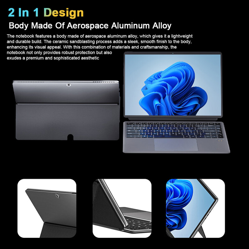 CRELANDER 2 in 1 Laptop Intel N100 Notebook 14 Inch 2K Touch Screen DDR4 16GB RAM Mini Tablet Pc Portable Laptops Computer