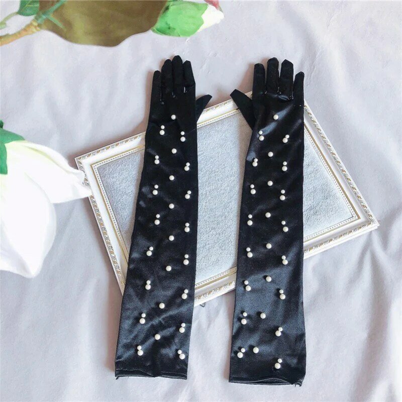 Women Pearl Satin Elegant Fashion Personality Dress Etiquette Photography Accessories Long Gloves Thin Breathable Elasticity