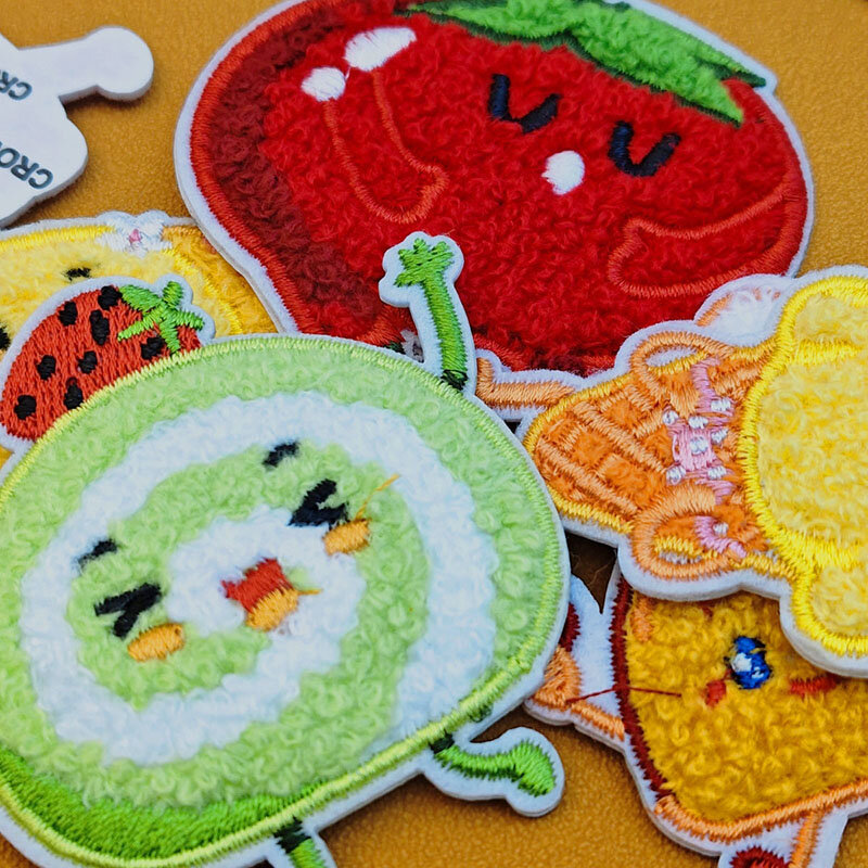 Cartoon Towel Embroidery Patches Macarone Pizza Donuts Pudding Cloth Sticker DIY Self-Adhesive Badge Hat Bag Fabric Accessories