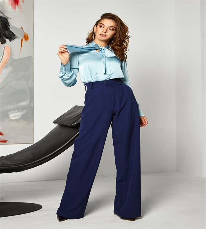 Новинка весна-лето женская блузка с длинным рукавом однотонные брюки два комплекта
