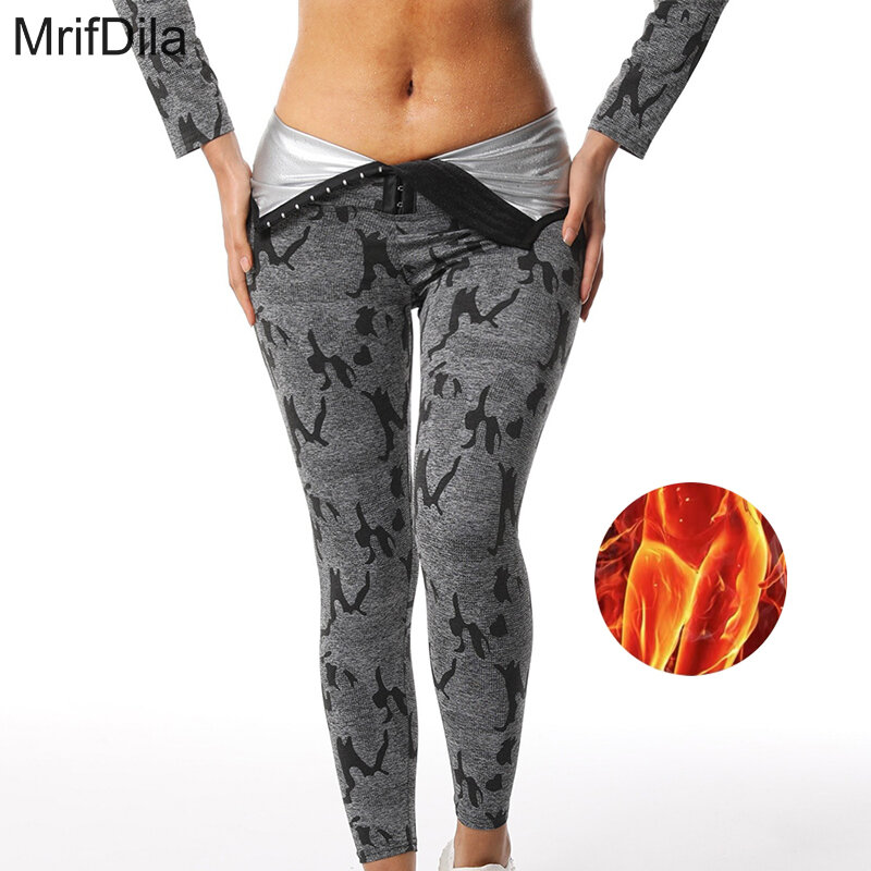 MrifDila High Waist Compression With 3 Row Hooks Sauna Leggings Women's Sweat Pants Weight Athletic Hot Thermo Waist Body Shaper
