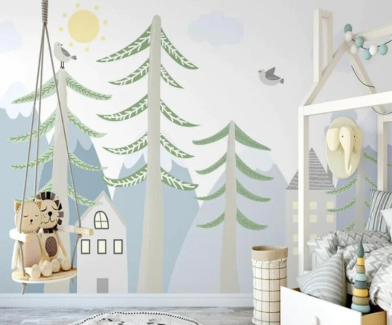 Milofi скандинавские геометрические горные пики ручной росписи, сосновые леса, Лось детские настенные картины