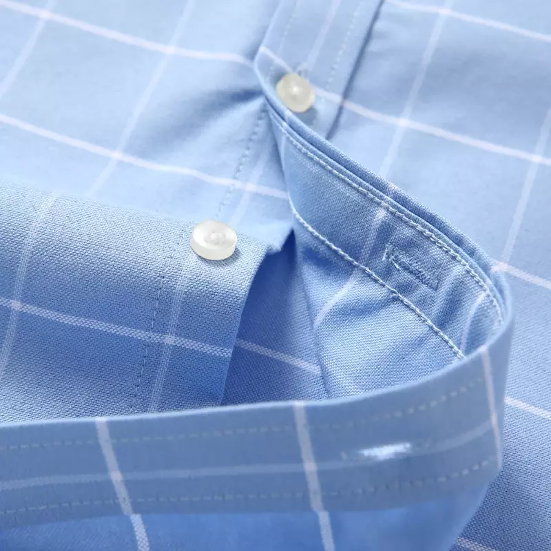 Camicia da uomo a maniche corte Oxford da uomo traspirante a righe scozzese estiva Business Regular Fit abiti oversize 100% cotone