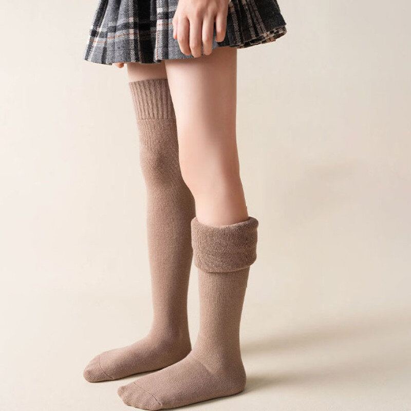 Stoking selutut termal musim dingin gadis, kaus kaki stoking kompresi atas lutut tinggi lembut tebal