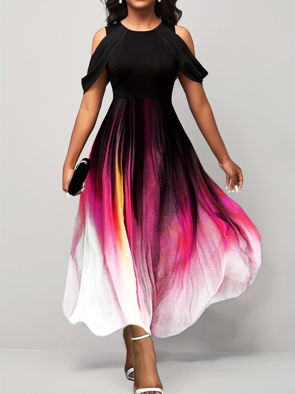 Vestidos africanos para mujer, manga corta, cuello redondo, poliéster, verde, rosa, rojo, Vestido largo de fiesta, ropa africana, 2023