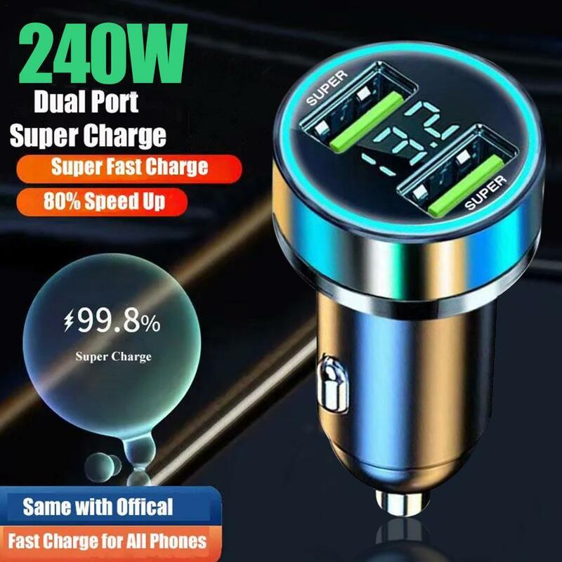 2 Port Super Fast USB Car Charger For IPhone 14 Pro Max 13 12 11 Oneplus OPPO Samsung 240W Quick Charging Adapter