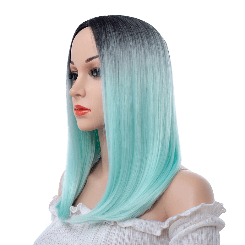 Perucas femininas feitas de fibras sintéticas, trançadas com cores gradiente, peruca azul esverdeada, peruca verde