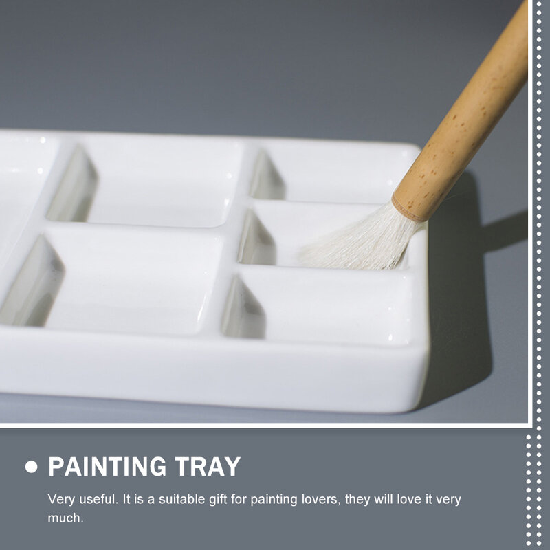9-grid Ceramic Watercolor Palette Jingdezhen Firing Artist-grade Gouache Acrylic Paint Sub-packaging Ceramic Dish Palette(White)