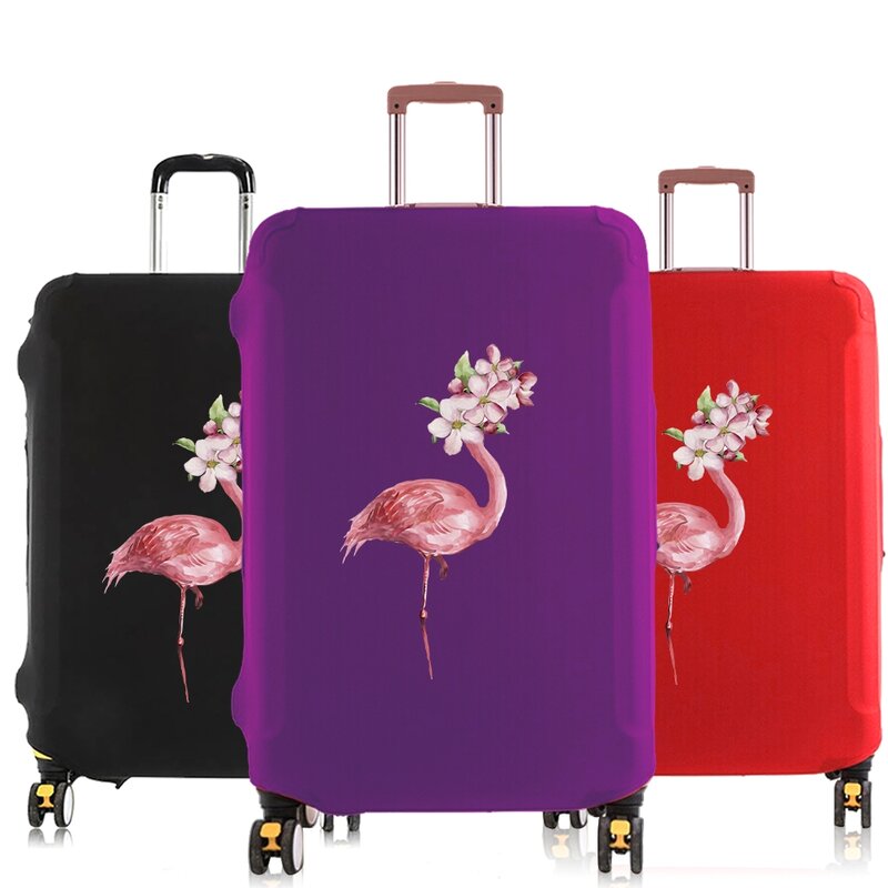 กระเป๋าเดินทางรถเข็นกระเป๋าเดินทางอุปกรณ์เสริม For18-30นิ้วสัมภาระป้องกันกรณีฝุ่นยืดหยุ่นสีชมพูดอกไม้ Flamingo พิมพ์