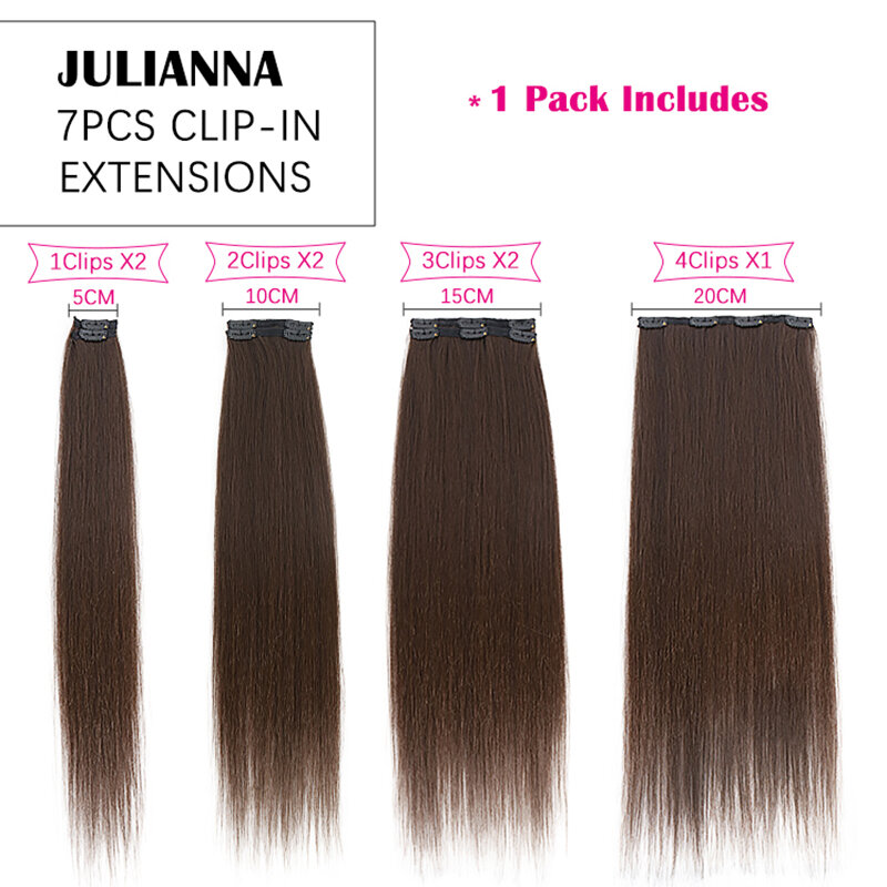 Julianna Kanekalon Futura extensão de cabelo clip-on, extensão de cabelo sintético, 16 clip in, 24 ", 150g, 7pcs