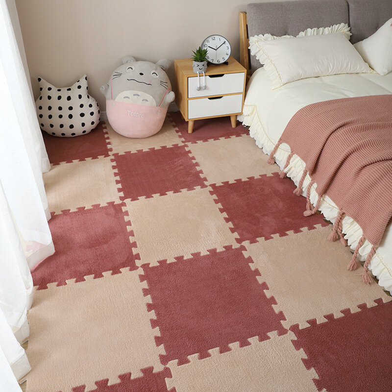 Alfombra de felpa suave para niños y bebés, alfombra de rompecabezas de espuma Eva, tapete cálido para sala de estar, balcón, alfombra empalmada rosa, 30x30x1CM