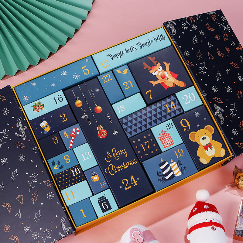 Caixa do calendário do advento com logotipo, Caixa de presente de embalagem de Natal, Armazenamento de batom, Maquiagem Cosméticos