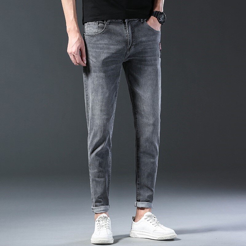New Denim Jeans Men Slim Fashion Brand Stretch Fashion Daily Cool Grey Black Brand Classic Pants For Male