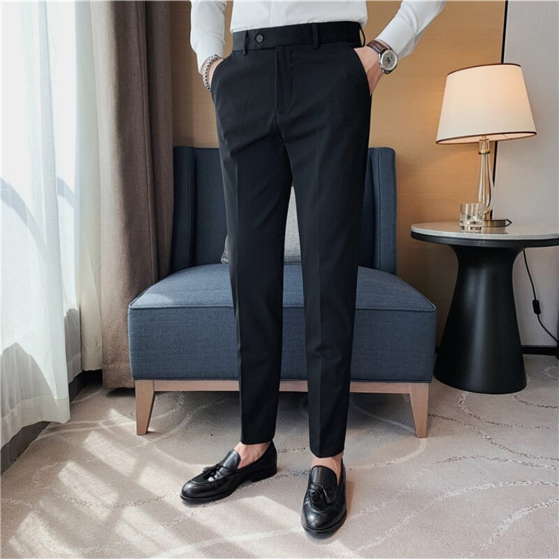 Brand Clothing Autumn Casual Business Suit Pants Men Fashion Embroidery Office Social Trousers Wedding Party Suit Pant 28-38