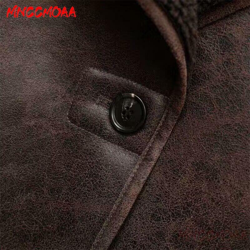 MNCCMOAA-Jaqueta feminina de lã de cordeiro de couro falso grosso, casaco vintage, bolso casual, roupas quentes, alta qualidade, fêmea, novo, inverno, 2022