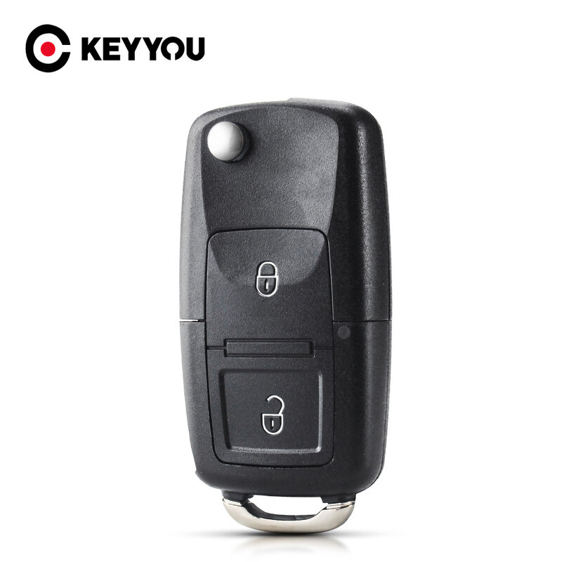 KEYYOU – Coque de clé de voiture, pliable à 2 boutons, pour VW Volkswagen MK4 Bora Golf 4 5 6 Passat Polo Bora Touran