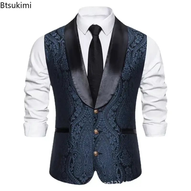 2024 Men's Slim Fit Suit Vest Fashion Jacquard Single Breasted Casual Vest Coat Male Festival Dress Party Wedding Vests for Men
