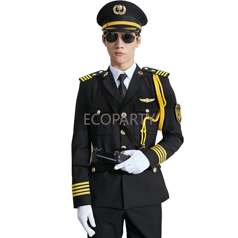 우아한 안전 장교 로얄 커맨더 유니폼, 배지 포함, 로파 옴브레 코스튬 옴므 드 럭셔리 이탈리안 에코 파티