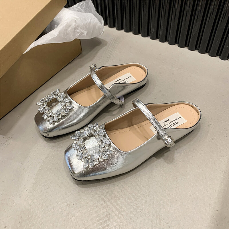 2024 High Quality Fashion Ladies Shoes Casual Comfortable Soft Sole Flats Spring Solid Color Non-slip Rhinestone Women's Shoes