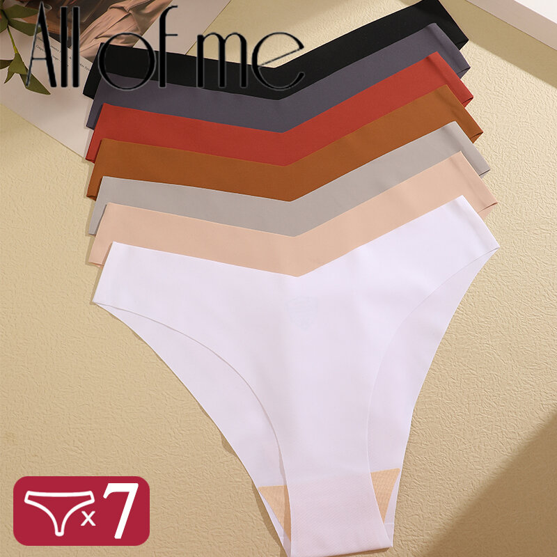 7Pcs/Set Seamless Briefs Ice Silk Underwear Women's V-shaped Waist Panties One piece Breathable Panty Traceless Triangle Pants