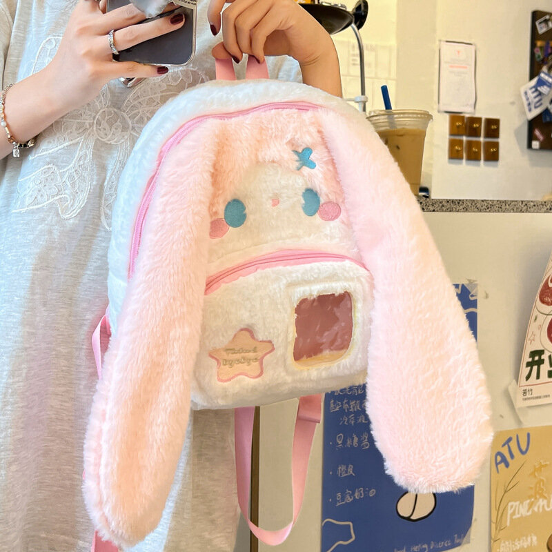 2024 new women cute plush big ears puppy backpack girl Lorita cartoon student school bag