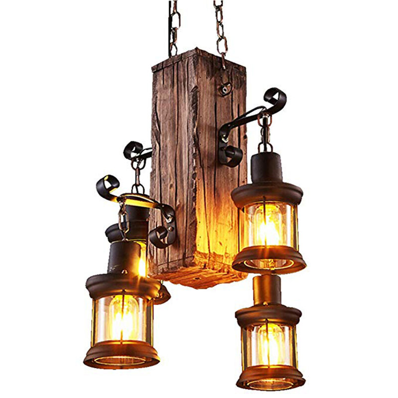 Lámpara de araña de madera creativa para Loft, luz colgante Industrial Retro Para restaurante y Bar, luces interiores