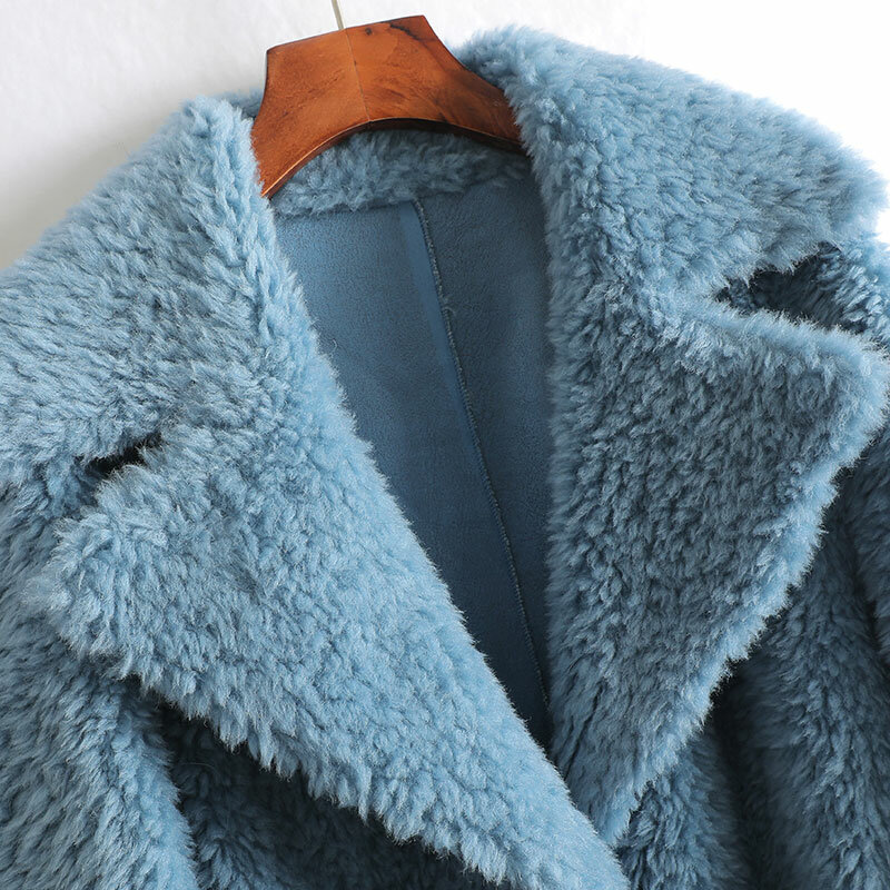Mantel Bulu Wol Baru Musim Semi 2022 Pakaian Bulu Satu Bulu Komposit Berenda Anyaman Gandum Wanita 100% Jaket Bulu Wol Chaqueta Feminim F