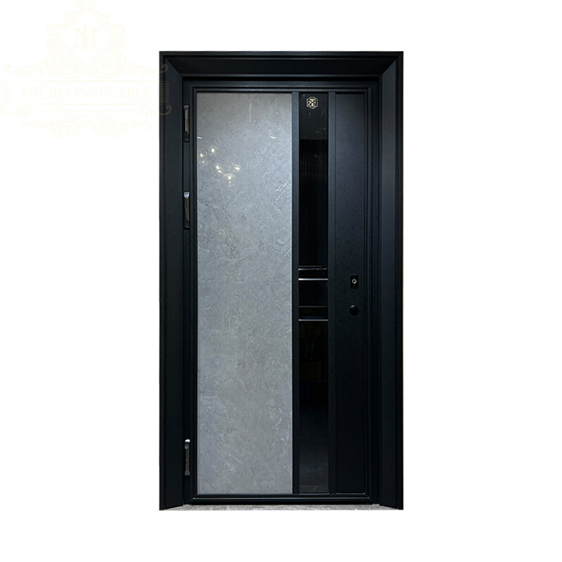 Puerta de entrada principal de acero inoxidable, puerta de seguridad de una y media puerta, diseño moderno, alta calidad