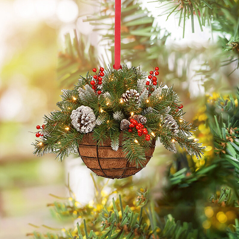 Wooden Christmas Flower Basket Shaped Decoration Xmas Tree Pendant Xmas Ornament Merry Christmas Decor Happy New Year