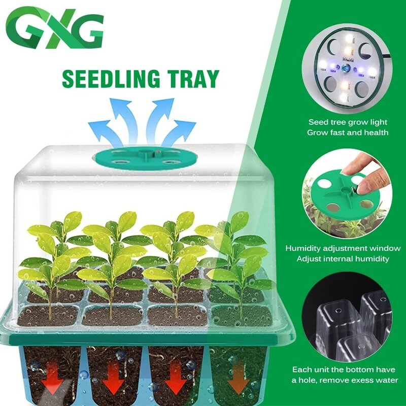 屋内植物栽培用シードトレイ,調整可能な換気湿度トレイ,5個,12セル