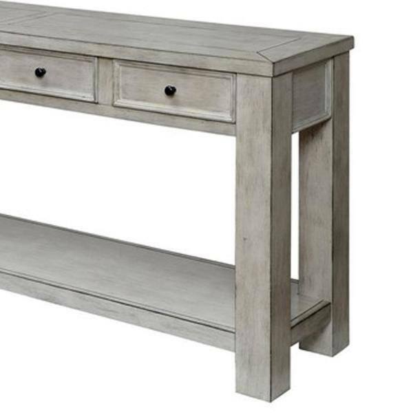 Sofa Table Antique White Rustic Solid wood Storage Table Open Shelf Bottom Living Room 1pc Side Table