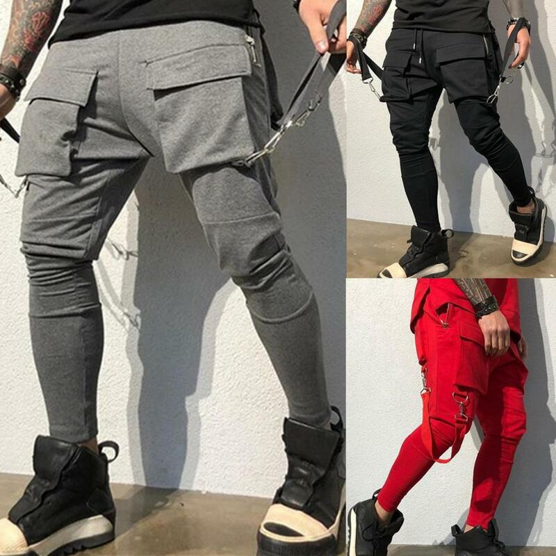 Pantalon cargo absorbant la transpiration pour hommes, pantalon hip hop décontracté, pantalon monochrome, streetwear masculin, taille moyenne, document à la mode