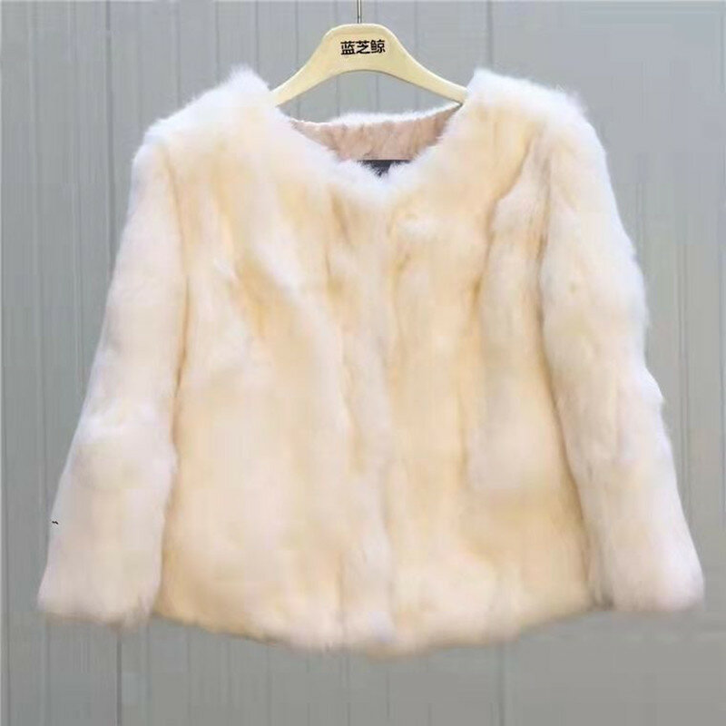 女性のための本物のウサギの毛皮コート、3クォーターショートジャケット、女性のゆったりとした厚手の暖かい服、高品質、新しい、冬、2022