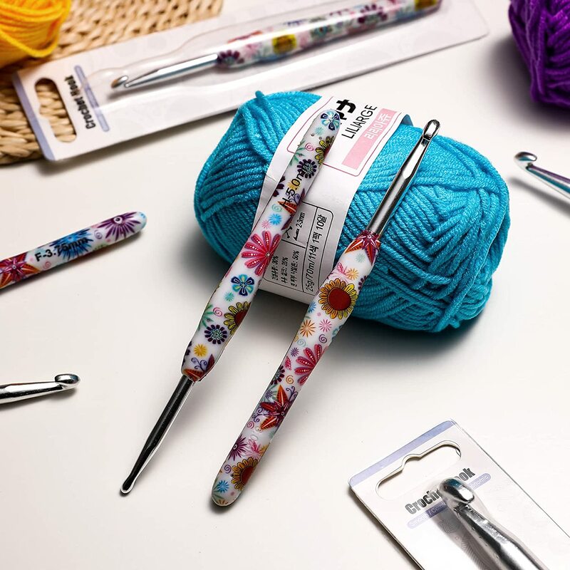 QZLKNIT 1PCS Rubber Grip Extra Long Crochet Needles Aluminum Ergonomic Crochet Hooks for Beginners and Knitting Crocheting Yarn
