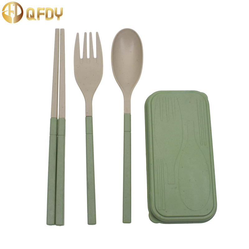 wheatgrass cutlery box Portable cutlery Three-piece box Outdoor folding cutlery Chopsticks fork spoon Kitchen food tools