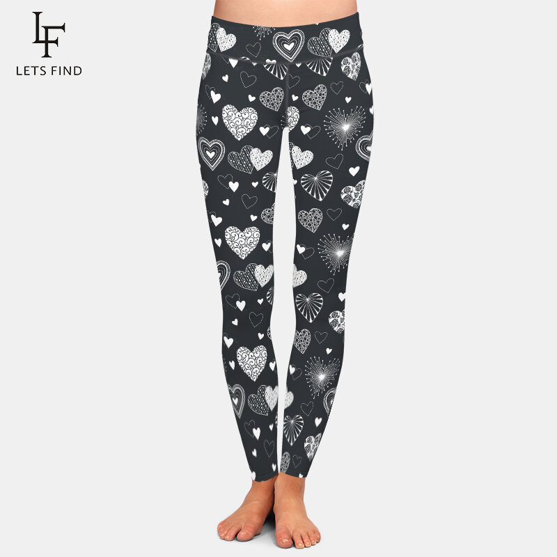 LETSFIND – pantalon de Fitness taille haute pour femme, legging chaud, mode, mignon, imprimé cœurs, haute qualité