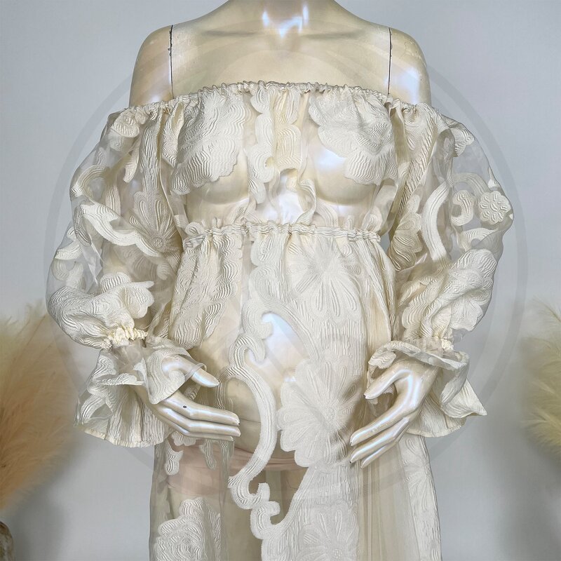 Sukienka ciążowa Don & Judy z organzy Maxi w kwiaty sukienki dla kobiet w ciąży Baby Shower Girl sesja zdjęciowa