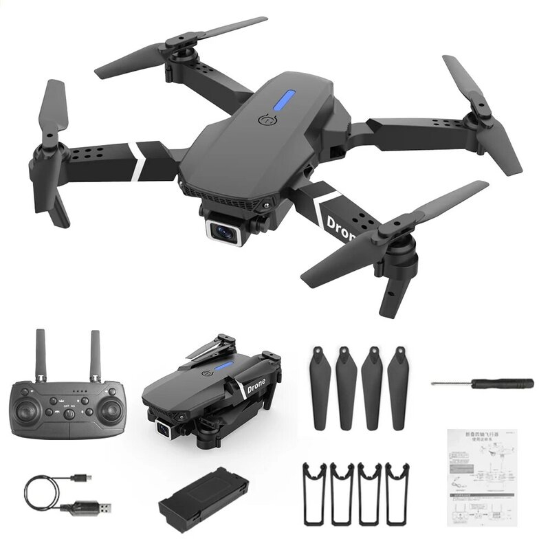 Dron profesional E88 4k gran angular, cámara HD, WiFi, fpv, soporte de altura, cuadricóptero RC plegable, juguetes para niños