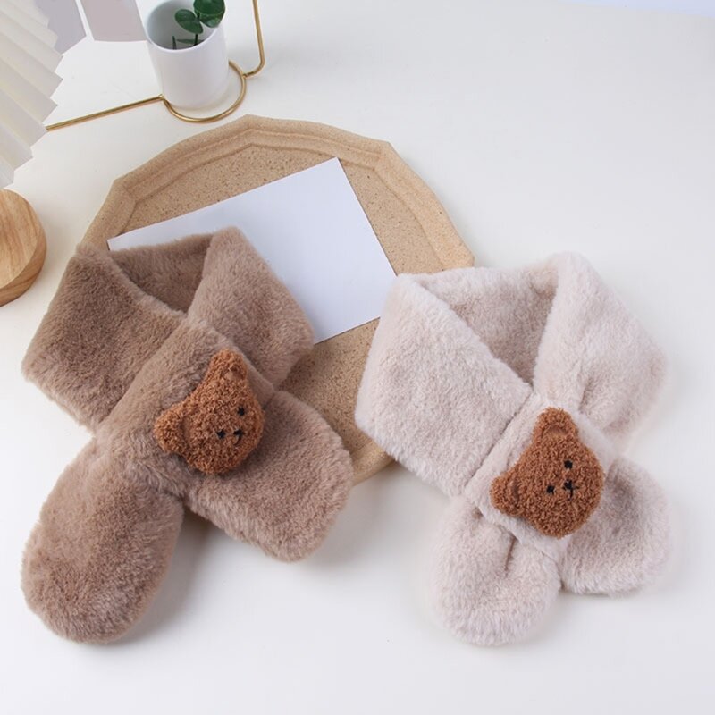 Winter Warm Scarf Lovely Kids Thicked Warm Scarves Cartoon Bear Pattern Long Muffler Fashionable Baby Plush Neckerchief