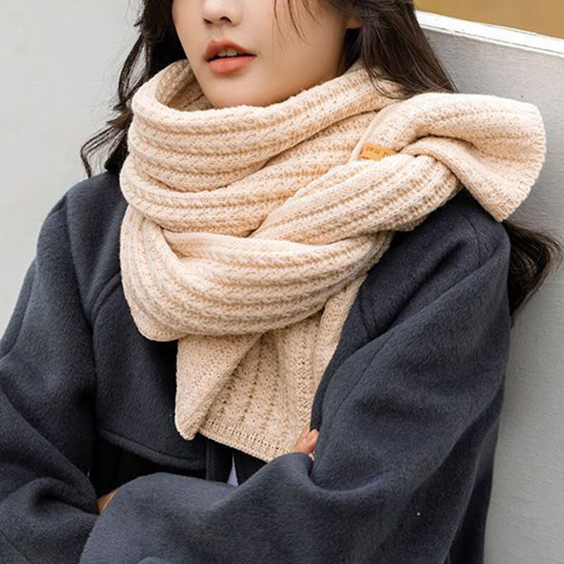 1PC Winter Solid Color Scarf Soft Knitting Wool Thermal Scarf Lovers Boys Girls Outdoor Warmer Thicken Scarf Kids Long Scarf
