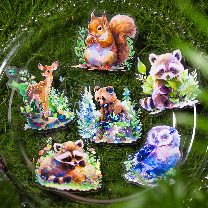 Pequena Floresta Animal Adesivos, Decoração Criativa Retro, Adesivo PET DIY, 12 Pacotes por Lote